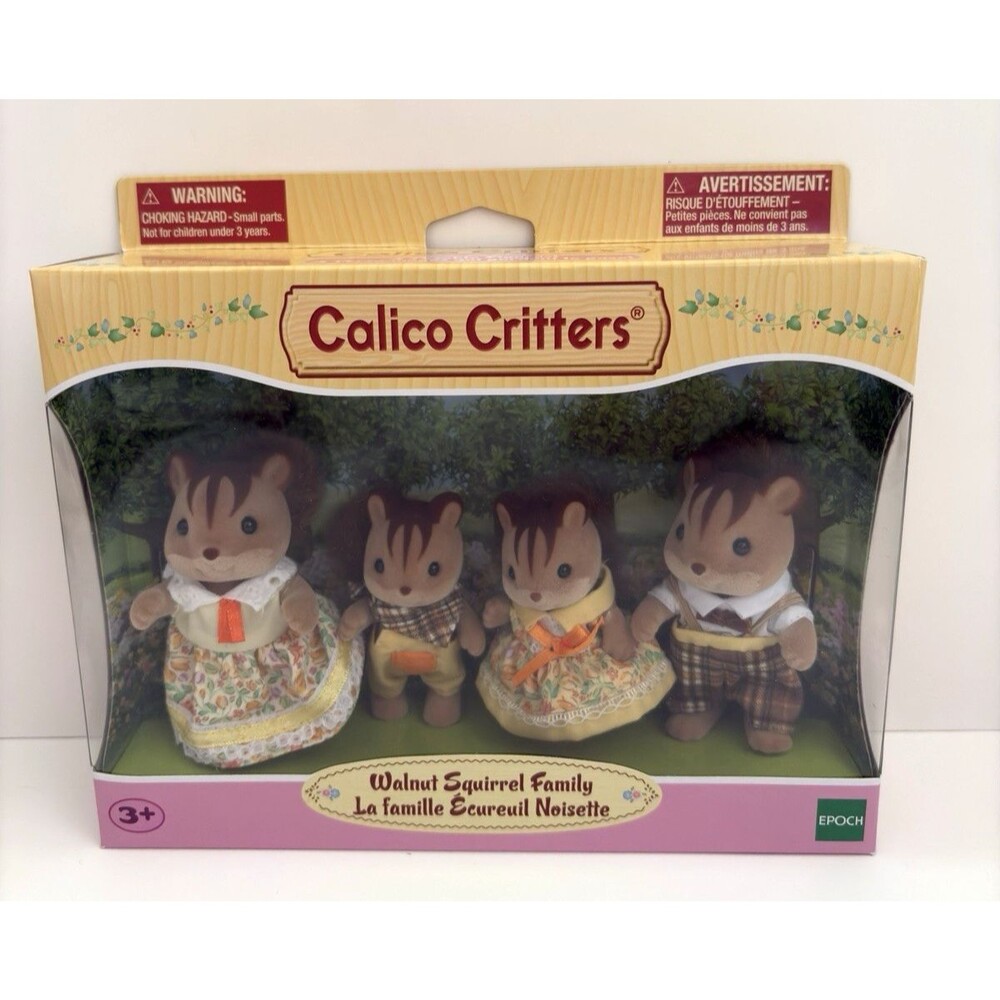 Calico Critters Walnut Squirrel Family Set 4 Poseable Figures Brand New CC2299